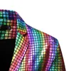 Mens stilig dansare scen blazer jacka guld silver regnbåge plaid sequin blazer manlig disco festival carnaval party prom kostymer 201013