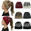 Femmes Bonnet hiver chapeaux queue de cheval tricoté chapeau chaud Style léopard Bonnet pour filles acrylique chapeau 5 couleurs DB018