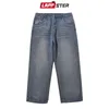 Lappster сплошные голубые джинсы мужские мужские корейские моды гарем джинсовые брюки мужские винтажные уличные кувшины мешковатая одежда обычная подгонка 201111