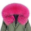 特大のアライグマの毛皮の襟暖かく、取り外し可能な内側ジャケット新しい冬のスタイル