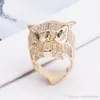 Tiger Leopard Head Ring CZ Ювелирные Извилистые Любители Симпатичные кольца Изысканные Медные Половые Полые Зеленые Грин