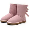 Heet verkoop AUS klassieke U3280 Half 2 Bow vrouwen snowboots strik warm houden korte winter Echt Leer Schapenvacht pluche laarzen Gratis overslag