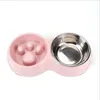 Cão de aço palha de trigo duplo Bowls Staimless Pet Feeder bacia antiderrapante Cat Bacia saudável Feeder Food Dish Dog Feeding Supplies LSK1943