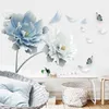 Duży Biały Niebieski Kwiat Lotus Butterfly Wymienny Naklejki Ścienne 3D Wall Art Naklejki Mural Sztuka do salonu Sypialnia Home Decor 201201