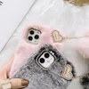 Lovely Cute Sweetheart Furry Fur Phone Cases Case For iPhone 15 14 13 12 11 PRO MAX mini XR XS 7 8 BACK PROTECITVE Cover Pink grey purple