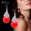 SINLEERY Lovely Red Ball Drop Earrings Yellow Gold Silver Color Acrylic White Pearl Crystal Earrings For Women Jewelry ES147 SSP1