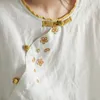 Johnature Kadın Bluzlar Vintage Giysileri Tops Tam Kollu Nakış Gömlek Çiçek O-Boyun Gevşek Açık Dikiş Kadın Gömlek T200321