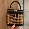 Sac à bandoulière sac de maquillage sac cosmétique mode bambou rotin couleur correspondant lettre Crochet femmes chaîne fermeture éclair sac à main 237T