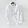 Camisas de alta qualidade para homens Baggy Solid Cotton Linen Slave Button Pocket Plus Tamanho Camisas Para Hombre1
