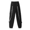 Rosetic BF Style Spodnie Cargo Kobiety Fajne Streetwear Striped Wstążki Gothic Luźne Hip Hop Spodnie dresowe Jogger Dark Black Goth 201031