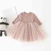 Humor Bär Baby Mädchen Kleidung Set Sterne Mond Dekoration Mesh Kleid Langarm Body Kostüm Kleidung 211231