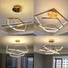 Nowoczesne lampy żyrandolowe LED Design Złoty Metal Sześciokąt Wisiorek Światła Do Kuchnia Island Home Decoration Pierścień Pierścionek Wiszący