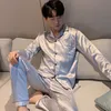 2020 Nowy męski Silk Silk Pajama Zestaw piżamowy jedwabna twórczość śpiąca Męs