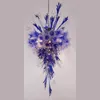 Luxury Blue Color Pendant Lamp Nordic Cafe Restaurant Bubble and Flower Light Home Decoration LED Hand Blown Glass Hanging Ceiling Chandelier 20 by 28 Inches