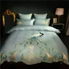 60. Egipska bawełna Orientalny haft Luxury Pościel Peacock Wzór Queen King Size 4/6 Sztuk Duvet Cover Pills Pillow T200706