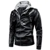 Ledermantel Männer Braun Schwarz Patchwork Motor Mit Kapuze PU Lederjacken Männer Herbst Winter Outwear Punk Hut Leder Streetwear Männer 201127