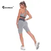 Chrleisure Grid Tights Yoga Pants With Pocket Wireless Bh Fitness Crop Tank Gym Push Up Women Seamless High Midist Leggings H1221