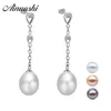 Ainuoshi Luxury 925 Sterling Silver Fresh Water Pearl Earrings Lover Women Engagement Long Silver Earrings Party Jewets Gifts Y200106