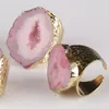 big gold rose pink pink plum salmon color geode crystal stone slice bead charm adjust open hammered ring cuff for woman man19585847