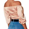 Kobiety Lady Off Shoulder Koszula Bluzka Stały Kolor Wiązany Bandaż Puff Rękaw Backless Top V Neck High Street Casual Koszula Lato