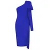 Blue Orange Runway Bownot One Long Sleeve Rayon Bandage Dress Cocktail Party Bodycon Dress