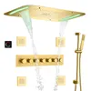 Brushed Gold Rain Shower System 71X43 CM LED Bathroom Multifunction Thermostatic Concealed Shower Mixer Hand Shower Set