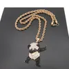 Colares Pingente Cor de Ouro Strass Luxo Hip Hop Dança Engraçado Animal Panda Iced Out Rock para Mens Jóias Gifts1266H