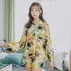 Long Sleeve Cardigan Tops with Shorts Women Pajamas Suit Comfortable and Cool Cotton Summer Printed Plus Size Pajamas T200429