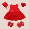 New Born Baby Girls Dressclothes Summer Kids Party Birthdities 1-2years shoes مجموعة تعميد ثوب الطفل Jurk Zomer 240417