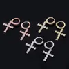 Cross Earrings for Men Women Luxury Bling Zircon Earrings Fashion 18K Gold Rhodium Plated Hip Hop Drop Earrings3269