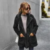 Dames Revers Col En Peluche Manteau De Mode Épaissir À Manches Longues En Laine Cardigan Mi-longueur Survêtement Designer Femme Polaire Simple Poitrine Manteaux