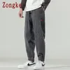 Zongke Streetwear Corduroy 바지 남성 의류 일본 패션 스웨트 팬츠 남성 한국 패션 망 바지 M-5XL 도착 220311