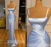 Dubai Arabisch Simple Sky Blue Mermaid Prom Dresses Lange Abendkleider Feestjurk Plooid Gedrapeerde Satijn Formele Avondjurk Custom Made Vestido de Festa