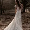 Romantique Dentelle Bohème Robes De Mariée Printemps Été Boho Sexy Dos Ouvert Dentelle Tulle Une Ligne Robes De Mariée 3D Appliques Robe de marri243o