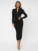 Zip Front Solid Bodycon Dress SHE