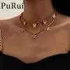 Boho Charm Bling Pink Crystal Butterfly Pendant Choker Necklace Rhinestone Tennis Chain On The Neck 2021 Goth Jewelry for Women4345992
