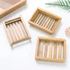 Soap Dish Holder Wooden Natural Bamboo Soap Dish Simple Bamboo Soap Holder Rack Plate Tray Round Square Case