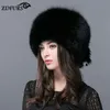 Beanie Skull Caps Zdfurs Women's Russian Ushanka Trapper Fur Bombers Hat Real Hats Dome Mongolian Hat13143