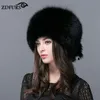 BeanieSkull Caps ZDFURS Women039s Russo Ushanka Trapper Fur Bombers Chapéu Chapéus Reais Cúpula Mongol Hat14558569