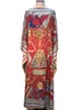 Odzież etniczna długość 130 cm biust 130 Cm elegancki nadruk jedwabny kaftan sukienki damskie luźny styl Dashiki afrykańskie muzułmanki długie