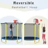 5.5ft-trampolines voor kinderen 65 inch buiten indoor mini peuter trampoline met behuizing, basketbalhoepel en bal inclusief A52