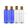 50pcs/lot 100ml blue clear plastic toner bottles with gold screw caps,empty amber essential oils cosmetic packaging shampoo