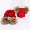 Neue Nette Kinder Pelz pom poms Stricken Beanie Hut Schal Junge/Mädchen Winter Verdicken Hedging Cap Schals Weiche Ski baby Kinder