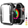 Diamond Protective Cases Cover for Apple Watch 6 5 4 40mm 41mm 44mm Bumper Case For iWatch Series SE 7 38mm 42mm 45mm Tempered glass film Covers