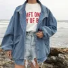 Harajuku denim jackor coat kvinnor patch mönster långärmad bomber jacka casual lös casaco feminino vintage jaqueta feminina t200319