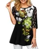 Plus maat 4xl 5xl shirt blouse vrouwelijke lente zomer nieuwe tops o-neck halve mouw kanten splice print boho dames shirt 201201