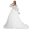 Beach Wedding Dresses 2022 Long Tulle Lace Vintage Bridal Gown A-Line Court Train Pluging V-Neck Vestido de Noiva