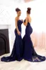 Navy Blue Simple 2021 Bruidsmeisjes Jurken Sweetheart Kant Applicaties Mermaid Prom Party Town Kralen Lange Maid of Honorjurken