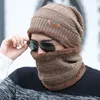 Heißer Verkauf 2ST Skimütze und Schal kalt warm Leder Wintermütze für Frauen Männer Strickmütze Bonnet Warm Cap Skullies Beanies Y201024