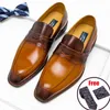 Men Italian Genuine Leather Loafers Mens Pointed Toe Slip on Oxfords Dress Wedding Brown Blue Casual Shoes